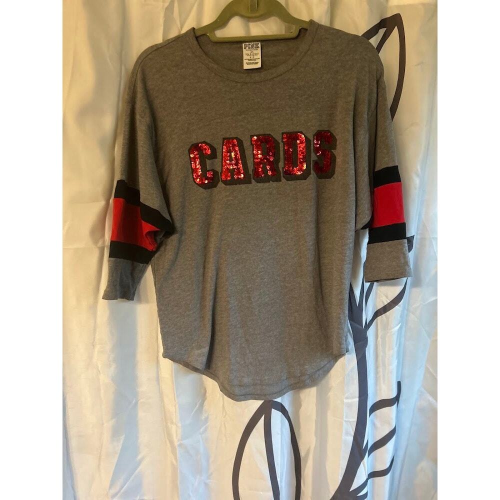 PINK Women's 3/4 Sleeve Shirt, S, Mermaid Scale Lettering, Grey, Loose